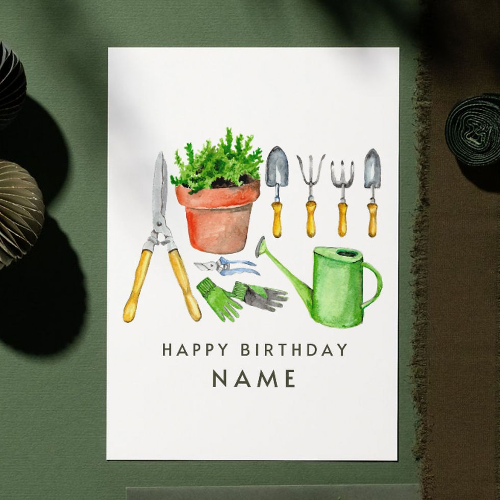 Customisable Watercolour Gardening Set Birthday Card
