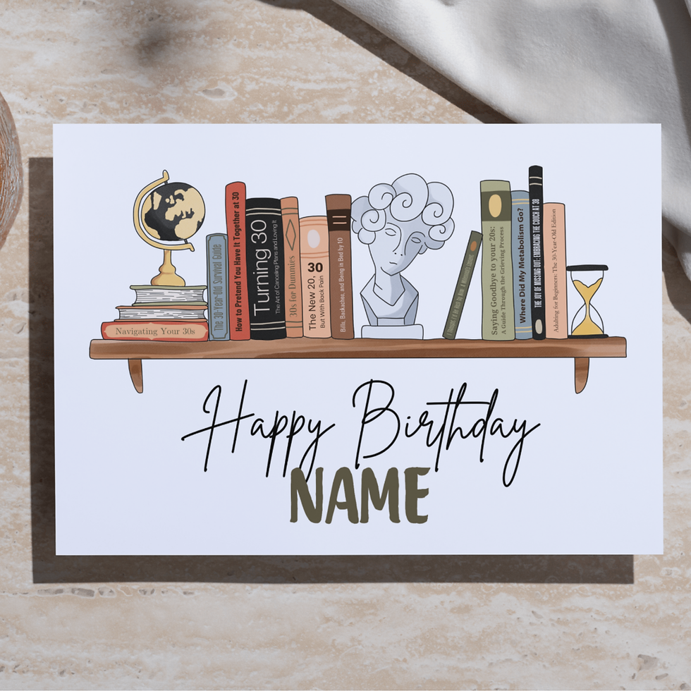 Neutrals Book Shelf Themed 30th Birthday Card