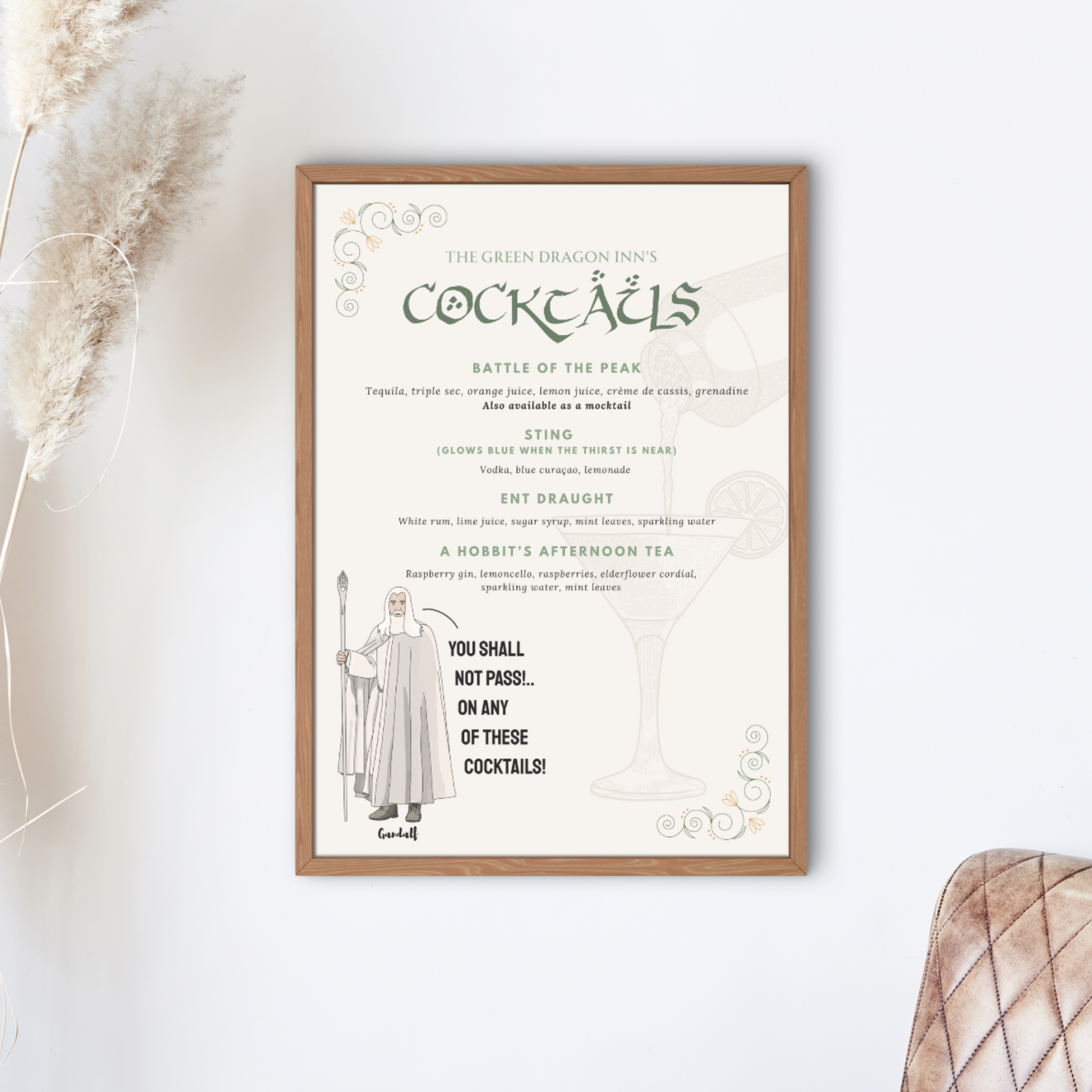 The Green Dragon Inn's Cocktail Menu | Lord of the Rings Menu Digital Download