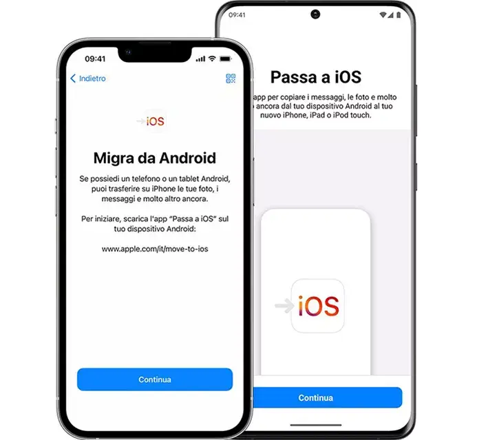 Immagine che mostra il servizio offerto di trasferimento dati fra due smartphone
