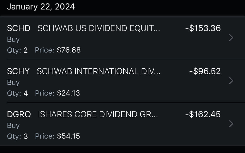 All of my purchases for the week of Jan 22, 2024