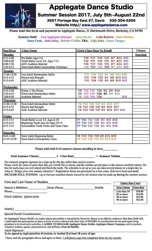class schedule form