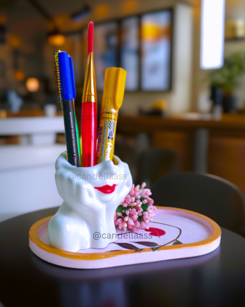 half face girl pen stand mulitpurpose concrete jar for gifting