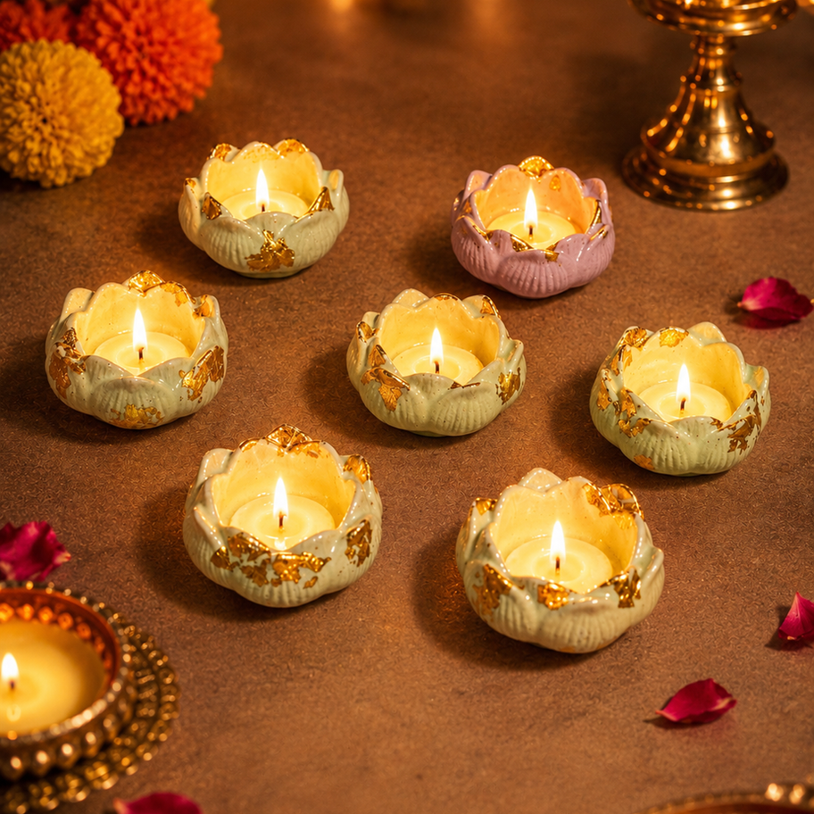 Handmade lotus bowl soy wax candle in reusable concrete vessel for elegant home décor and gifting