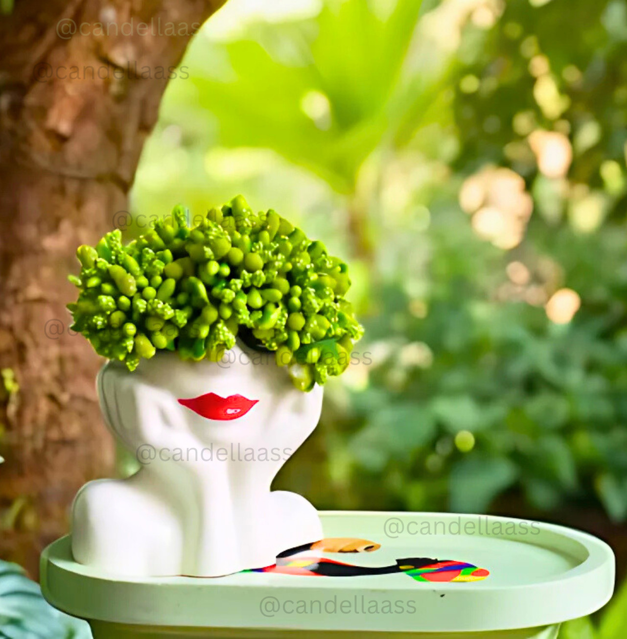 half face girl planter mulitpurpose concrete jar for gifting