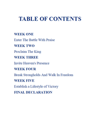 30 Day Spiritual Warfare Worship Table of Contents sample
