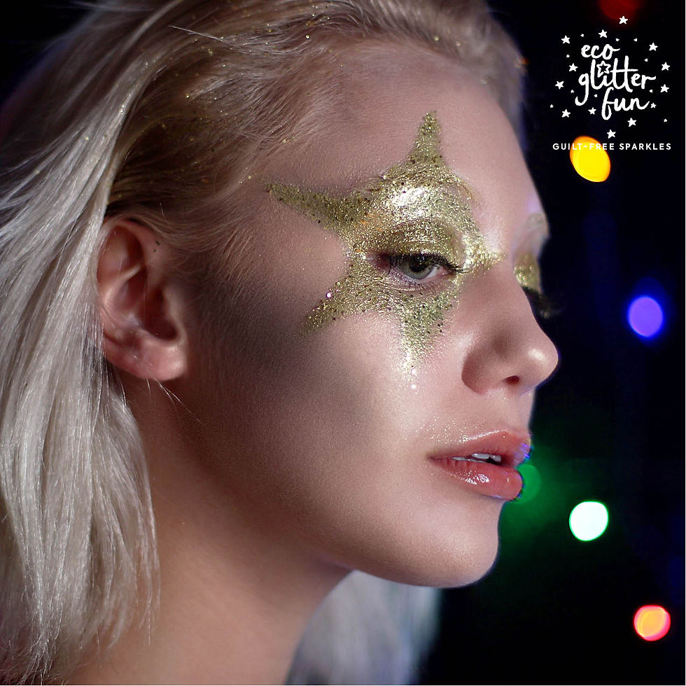eco friendly gold glitter star on face