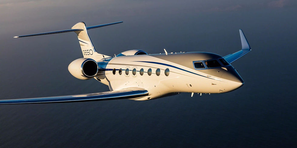 Gulfstream G650 ultra-long-range business jet in flight over the ocean