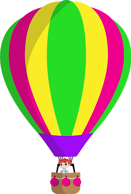 a boy riding hot air balloon