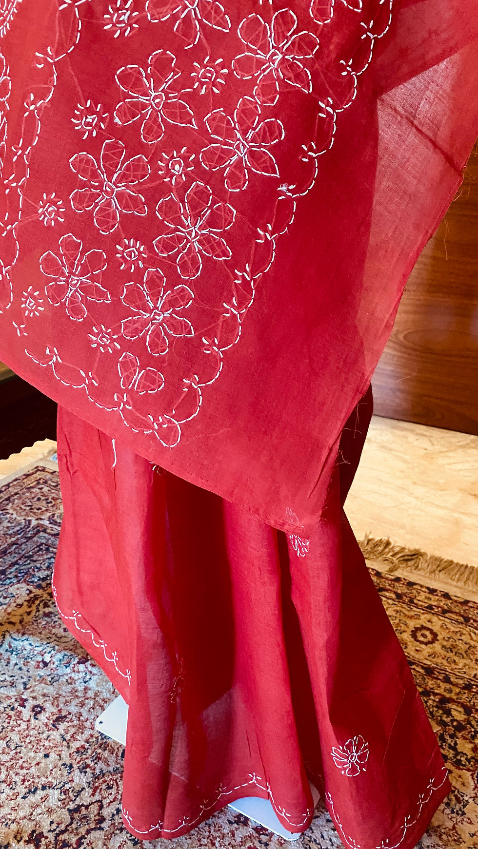 Thumbnail: Sareegenics Chikankari Red Saree