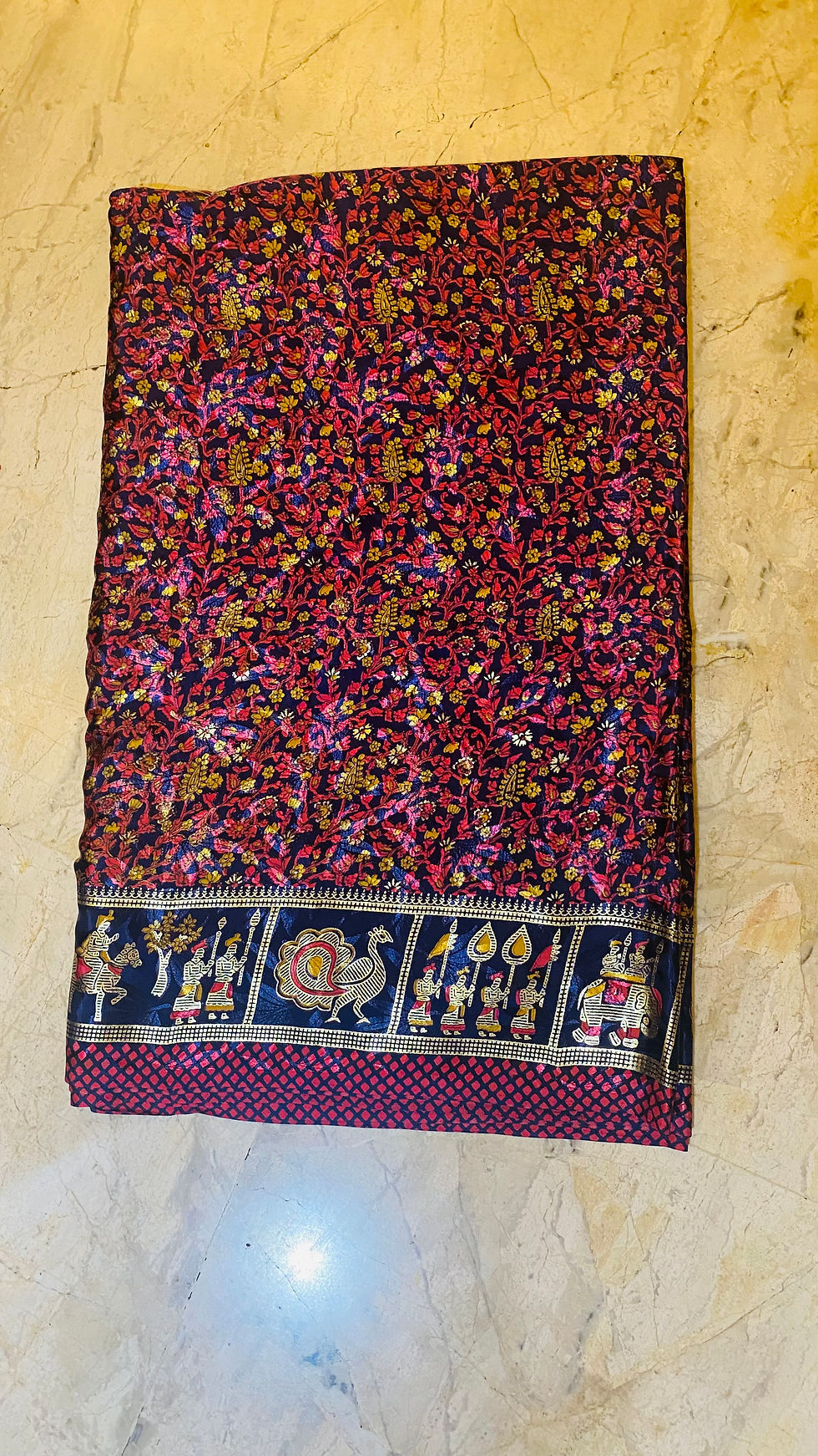 Thumbnail: Rajwadi Handblock Printed Silk Saree