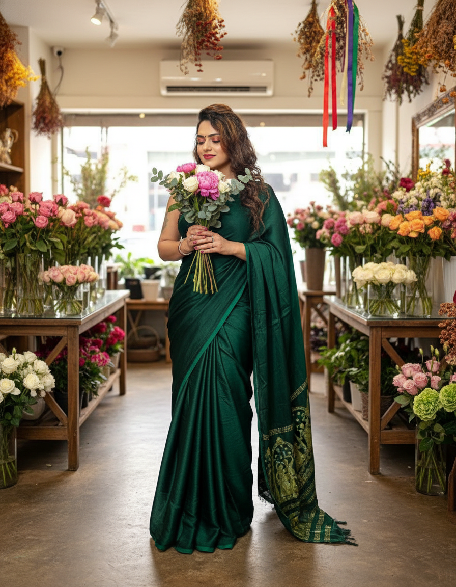 Thumbnail: Exclusive Pure Plain Modal Silk Saree with Nakshi Pallu