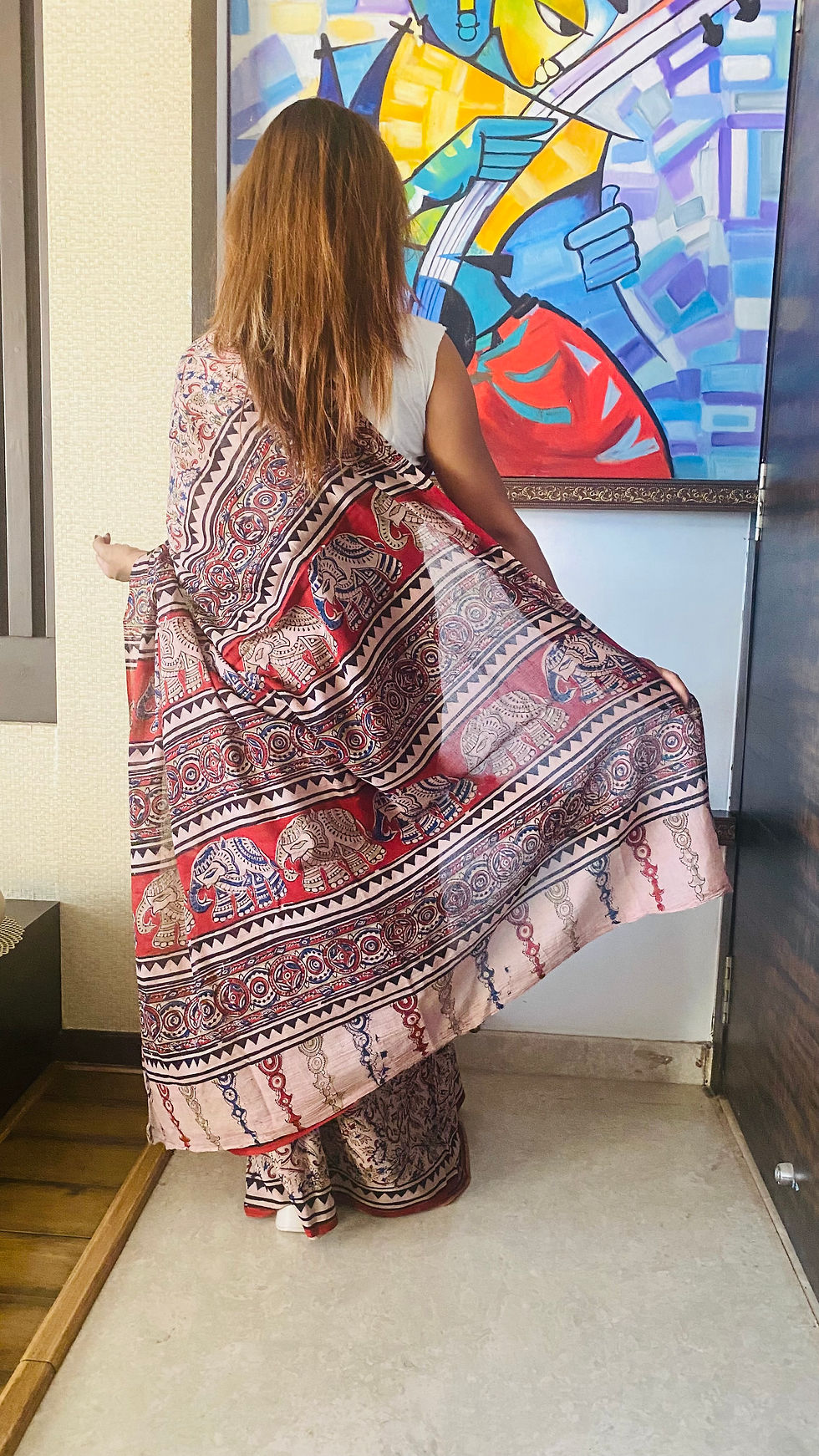 Thumbnail: Kalamkari Hand Block Printed Mulcotton Saree