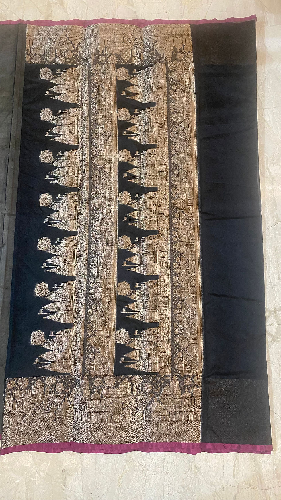 Thumbnail: Ganga Ghat Inspired Organza Banarasi Saree Black Colour