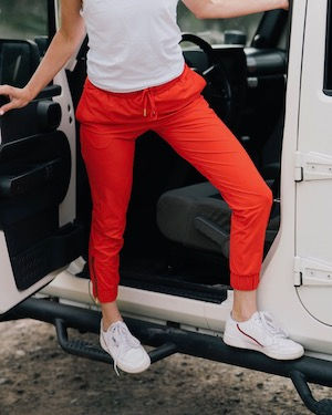 red everywhere zipper jogger