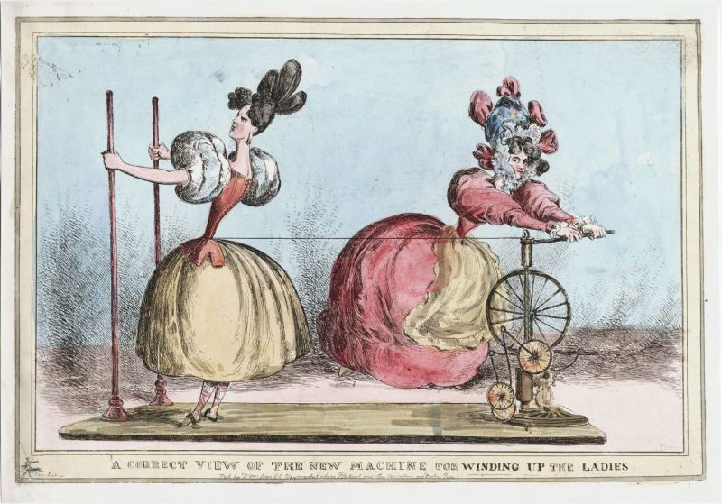 Caricature of the 19th century representing 2 women wearing a corset
