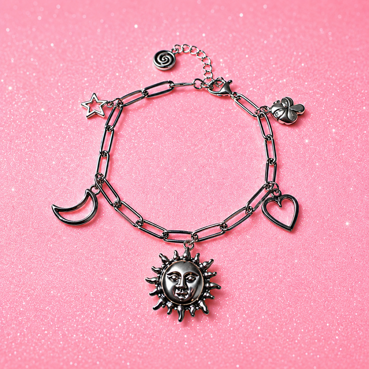 Silver Coloured Stainless Steel Charm Bracelet