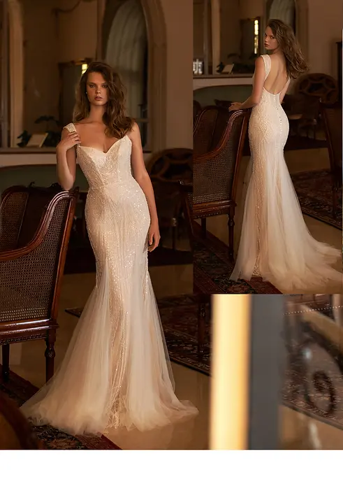 Anne Mariee ‚Silvie‘ Fit‑&‑Flare Brautkleid mit Perlenstickerei und tiefem Rückenausschnitt (EU 42)