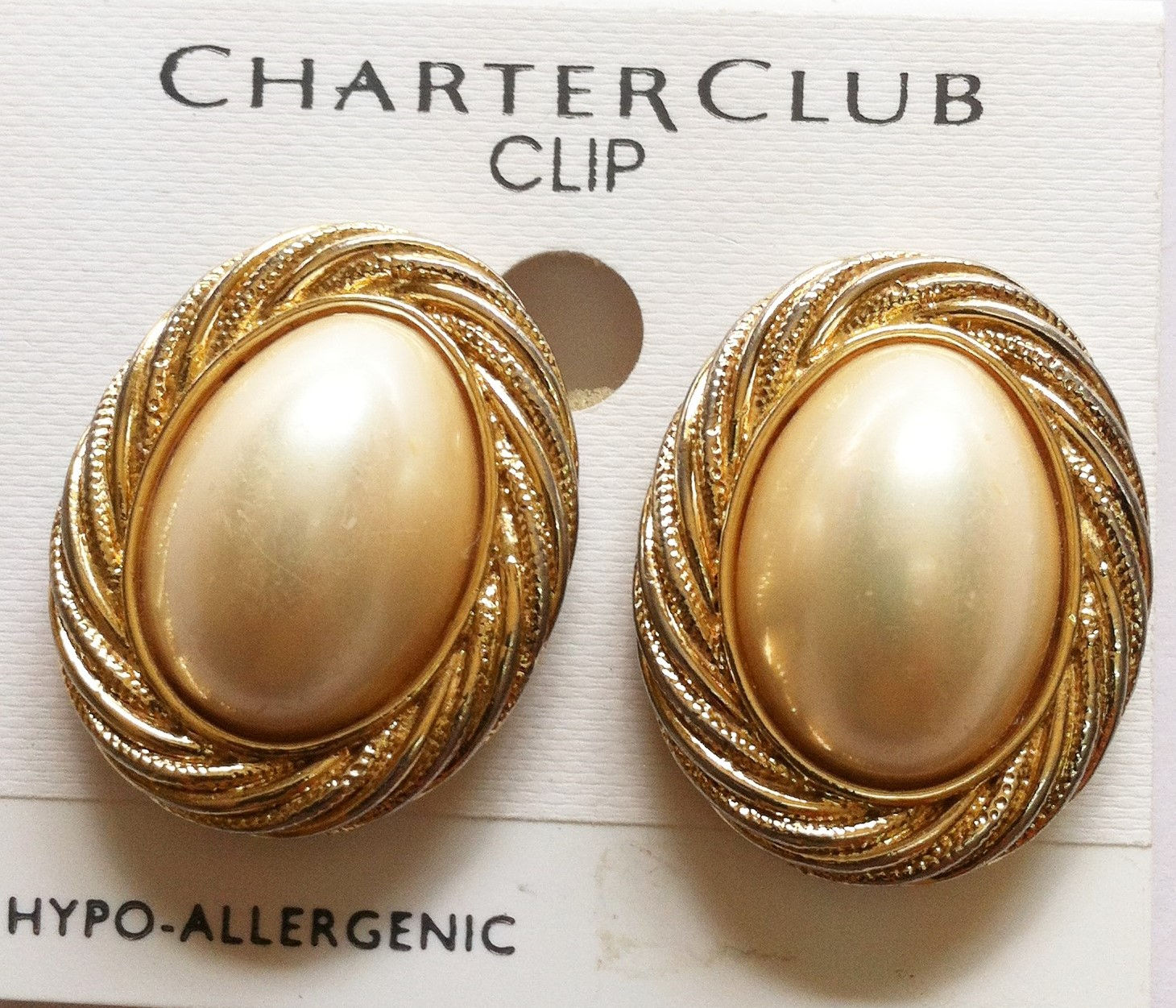 Charter Club Gold Tone & White Pearl Stud Earings