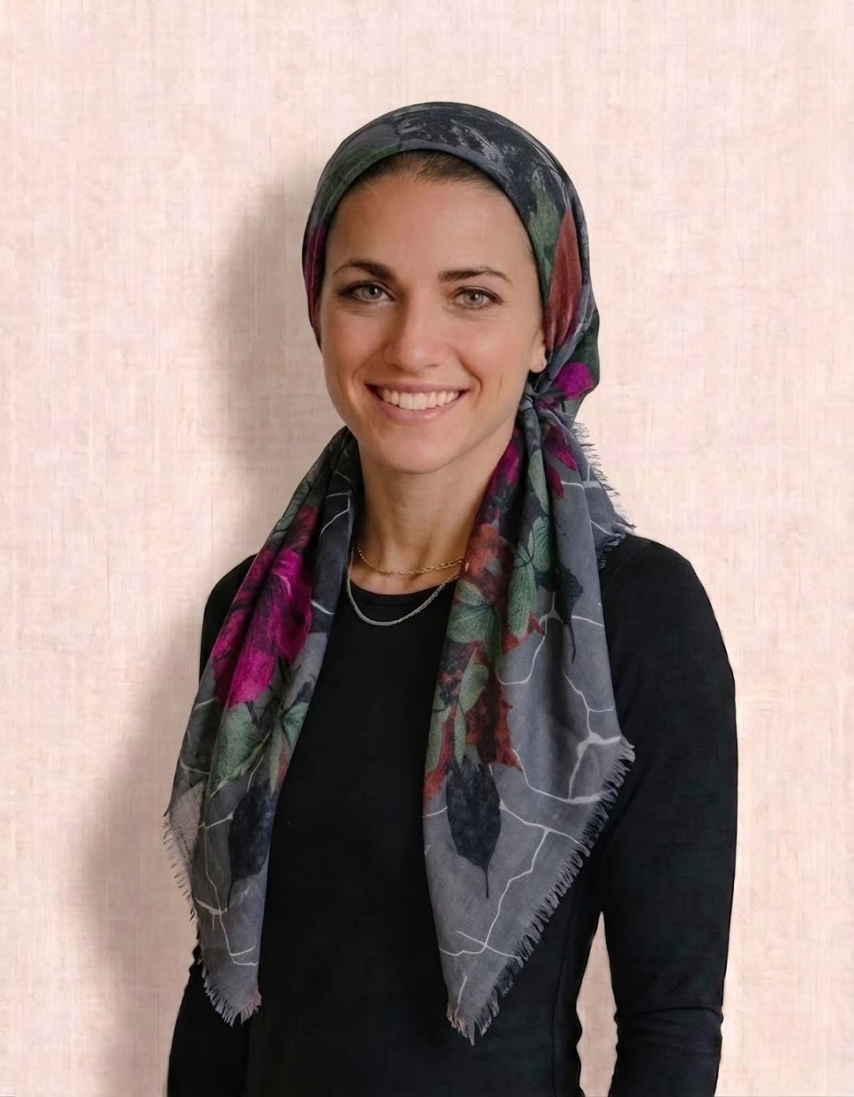Botanical Leaves Pretied Tichel Headscarf with Velvet Non-Slip Grip Band
