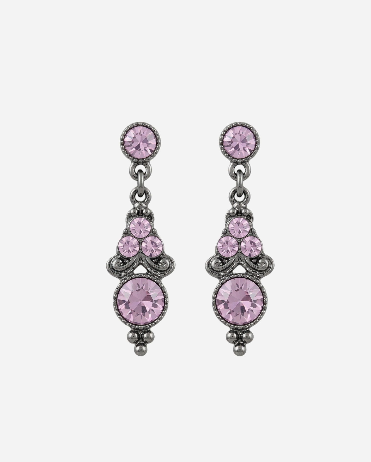 Pink Crystal Drop Earrings for Women – Vintage Style Silver Dangle Earrings