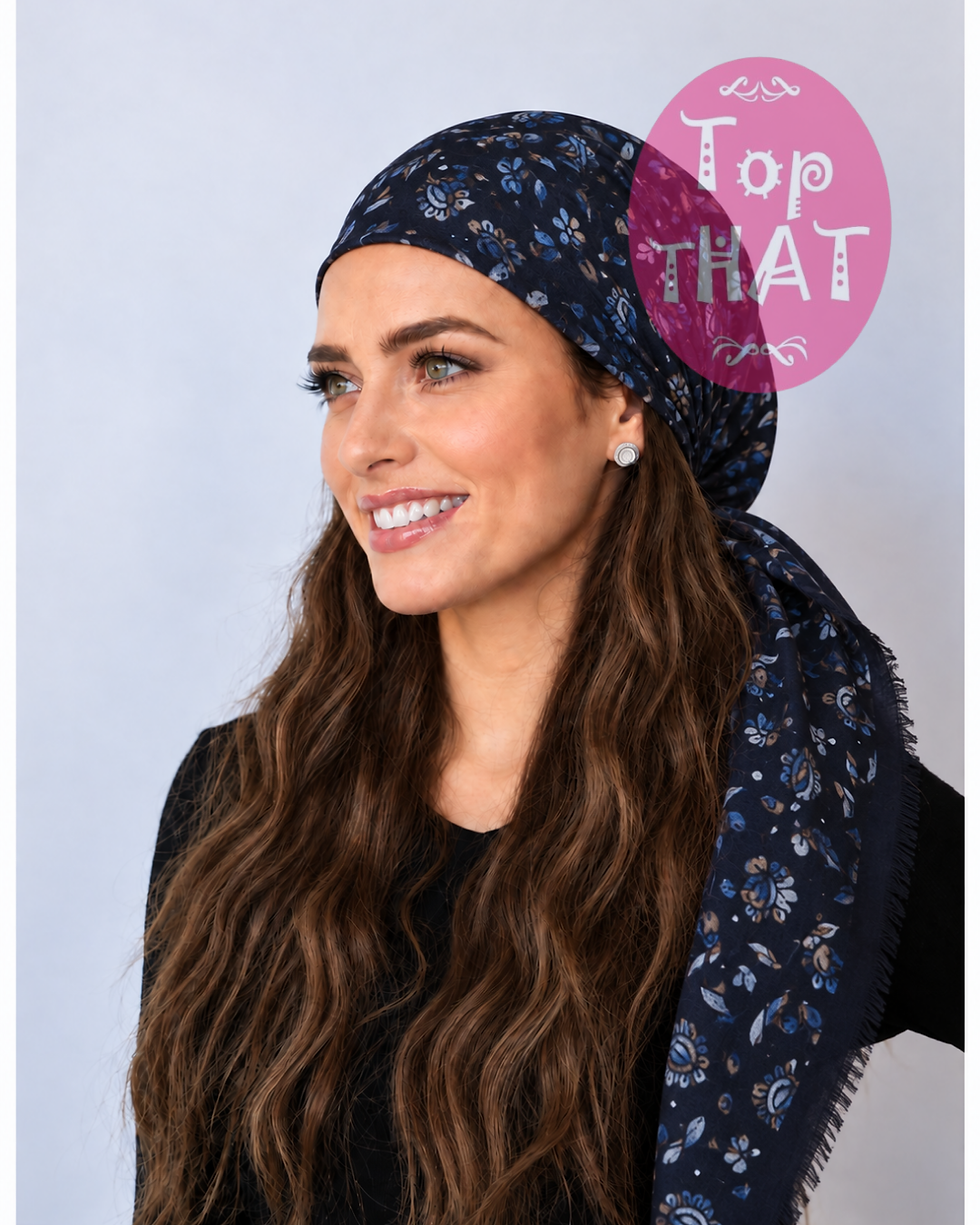 Navy Blue Paisley Pretied Tichel Headscarf