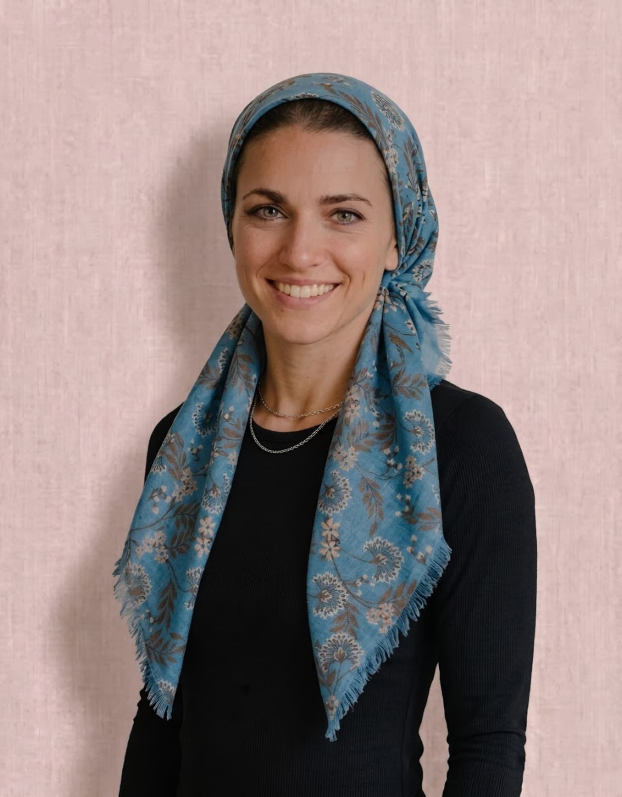 Teal Reverie Pretied Tichel Headscarf with Velvet Non-Slip Grip Band