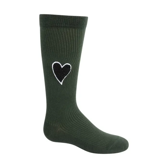 Zubii Pine Green Sherpa Heart Knee Socks