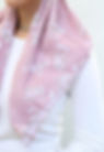 Pink floral pretied headscarf with delicate blossom pattern.