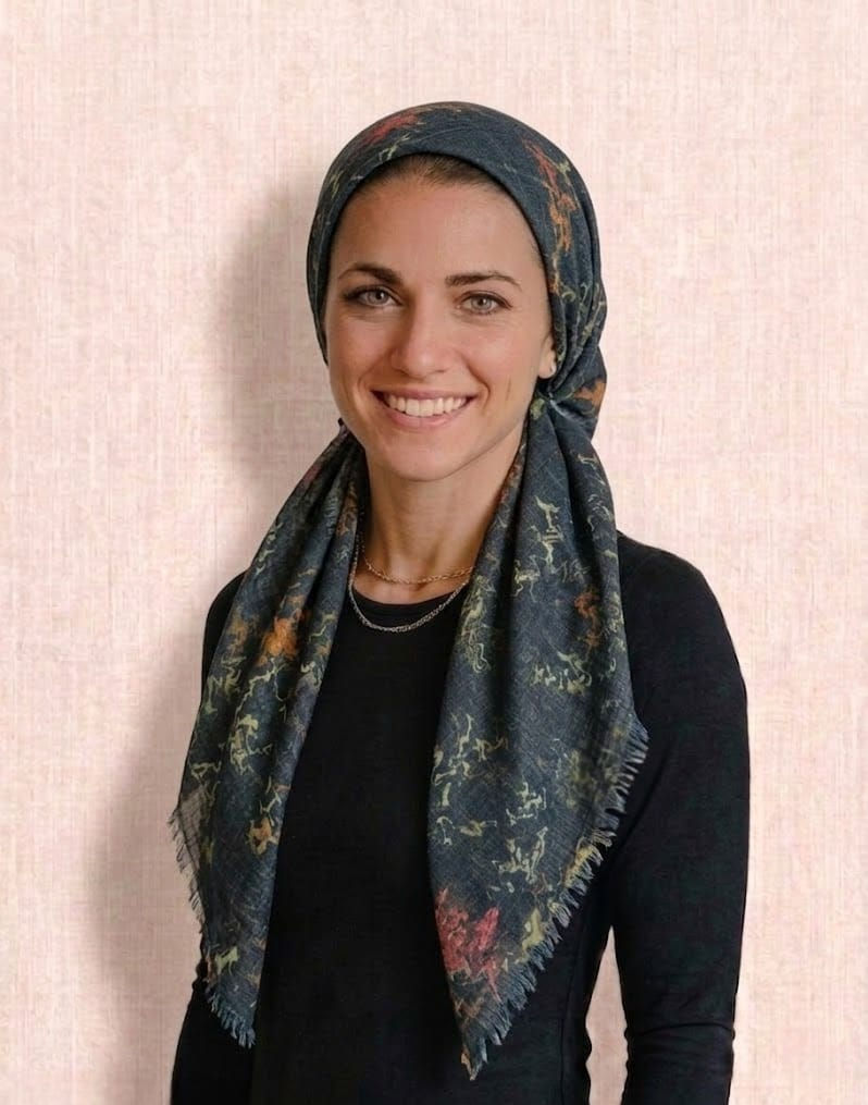 Cosmic Ink Pretied Tichel Headscarf with Velvet Non-Slip Grip Band