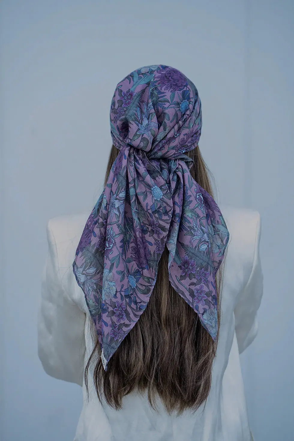 Elegant plum floral pretied headscarf – modest and chemo-friendly headwear