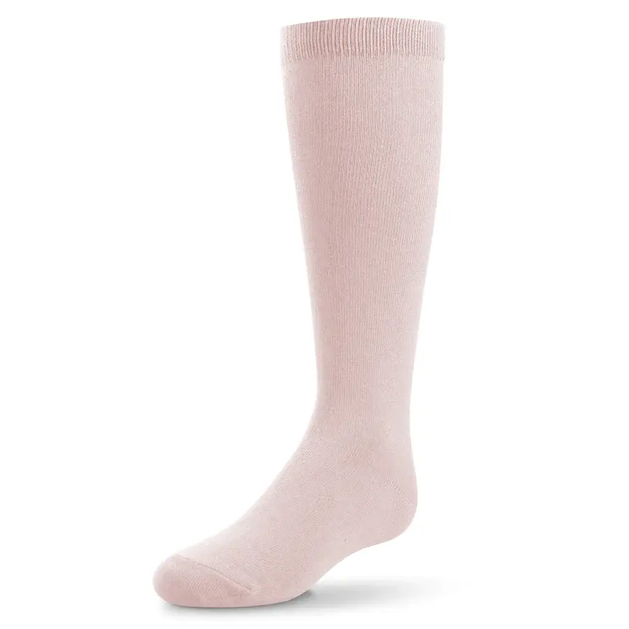 Zubii Dusty Pink Knee Sock displayed flat, showcasing its soft light pink color and knee-high design.