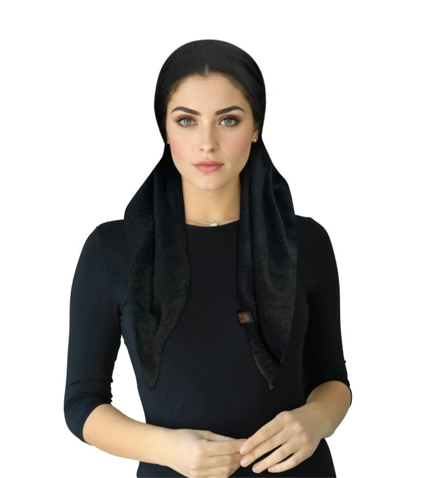 Black terry swim pretied head covering – lightweight, quick-dry