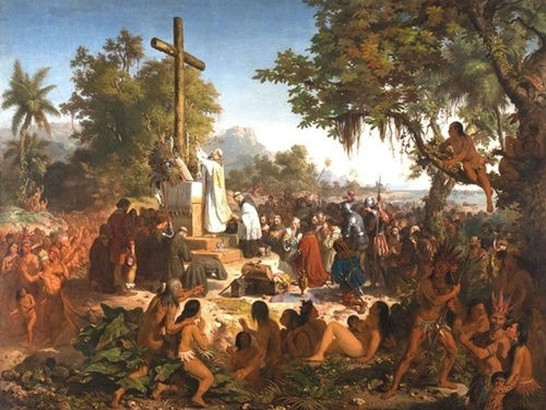 "A Primeira Missa do Brasil" - Reprodução / Pintura a óleo de Victor Meirelles (1861)
