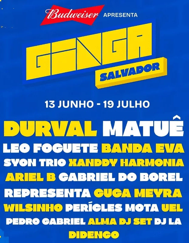 Cartaz atrações musicais Ginga Salvador Copa do Mundo 2026