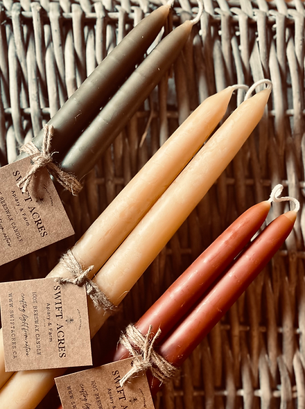 Hand-Dipped Beeswax Taper Candles | Natural, Cranberry, Moss Green