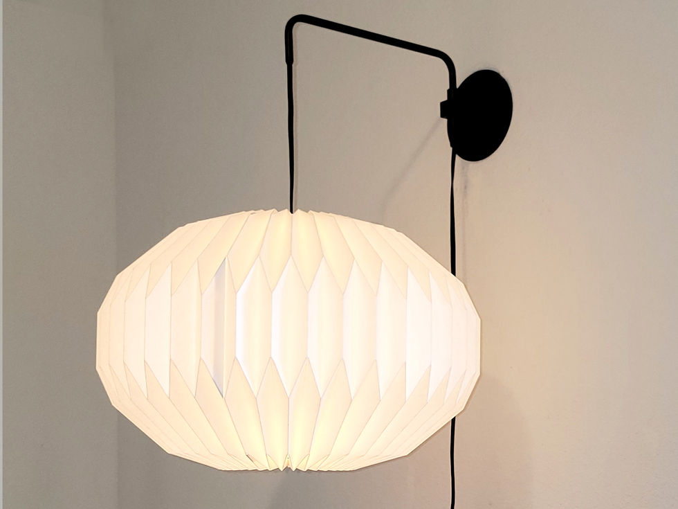 Thumbnail: Industrial Bedside Wall Lamp - Elliptical origami lampshade
