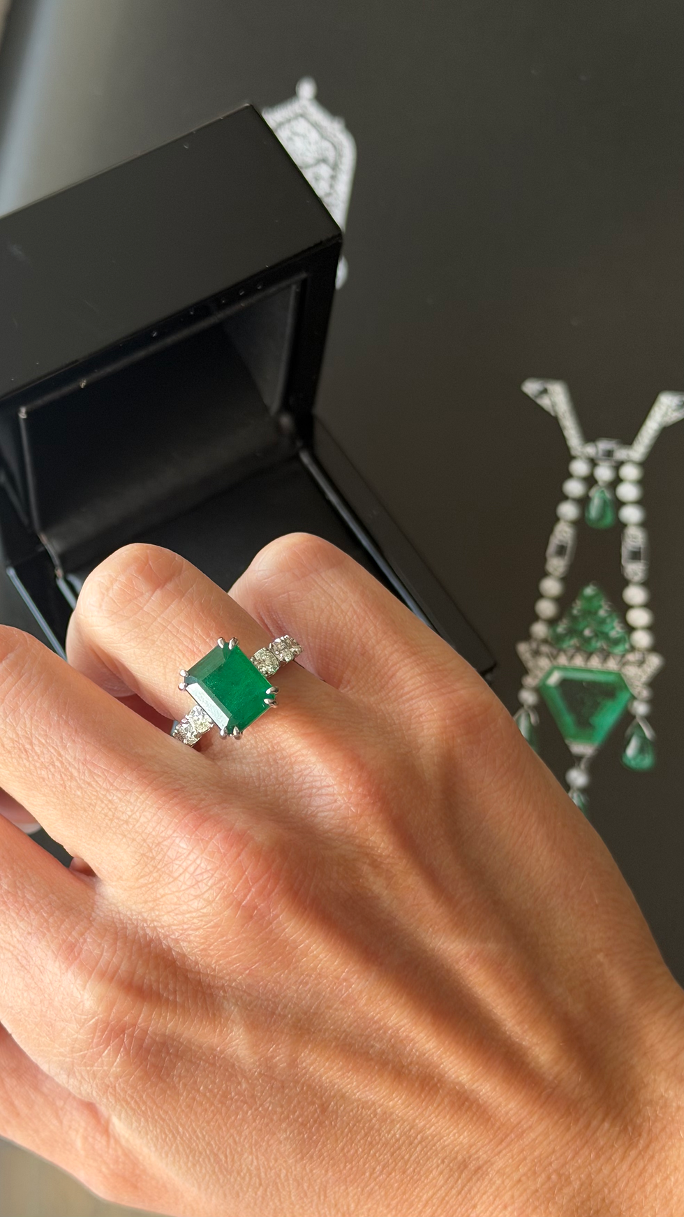 Thumbnail: Emerald-cut Emerald & Diamond Ring