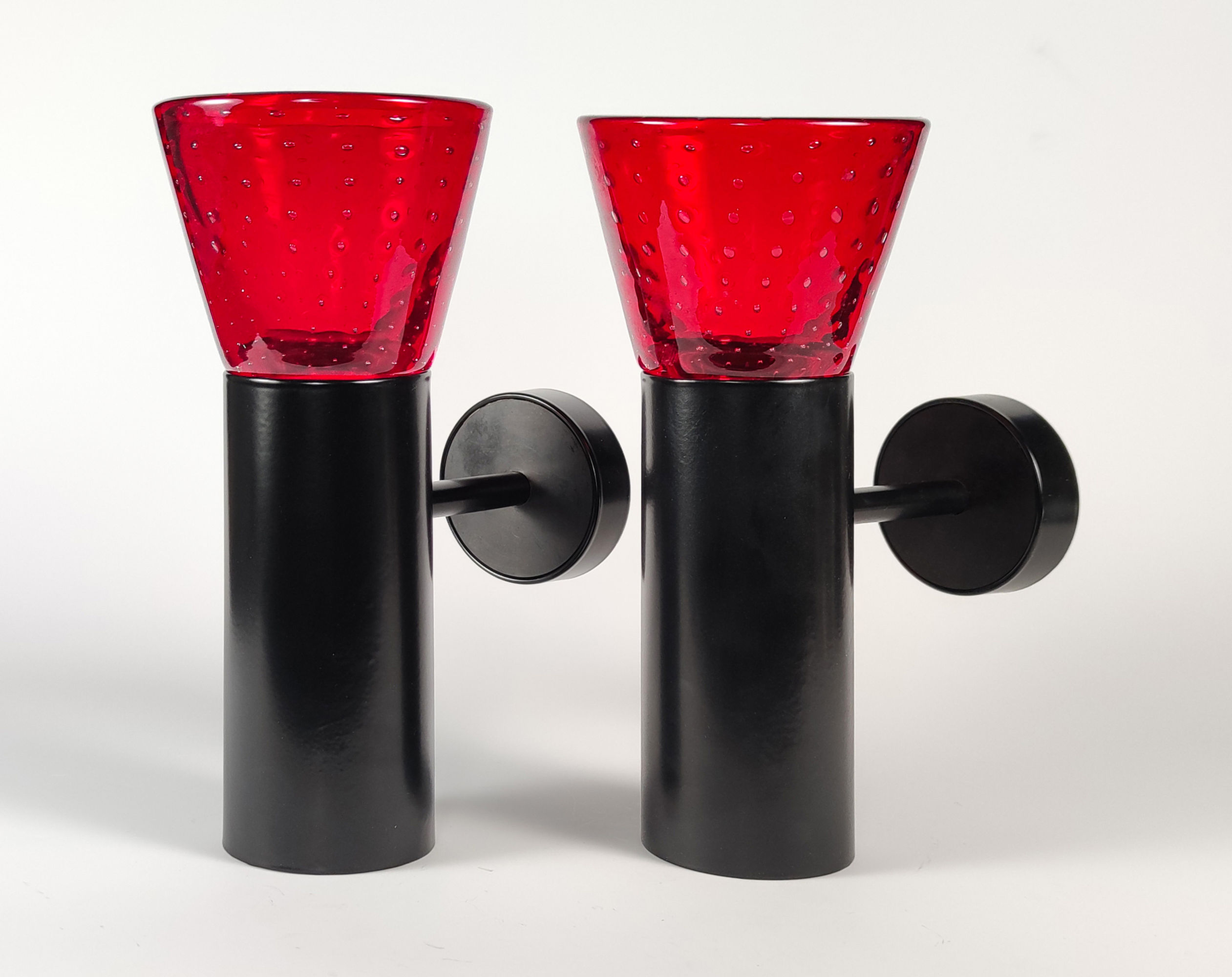 1950s Vintage Thorn Atlas / Whitefriars Red Glass 'Chelsea' Wall Lamps