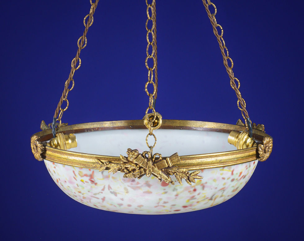 Thumbnail: 1920s French ‘Tutti Frutti’ Glass & Gilt Bronze Plafonnier / Flycatcher Lamp
