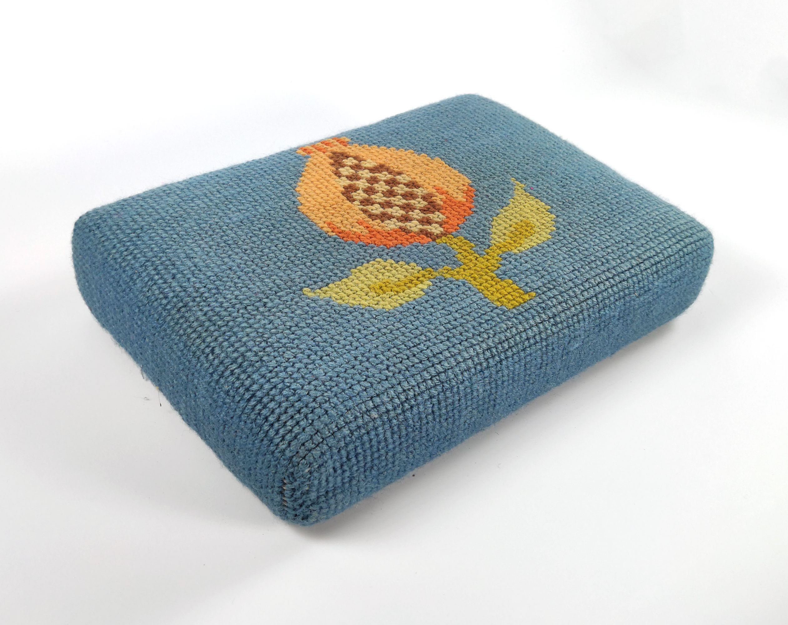 Vintage 1960s Cross Stitched Church Kneeler Cushion - Rose