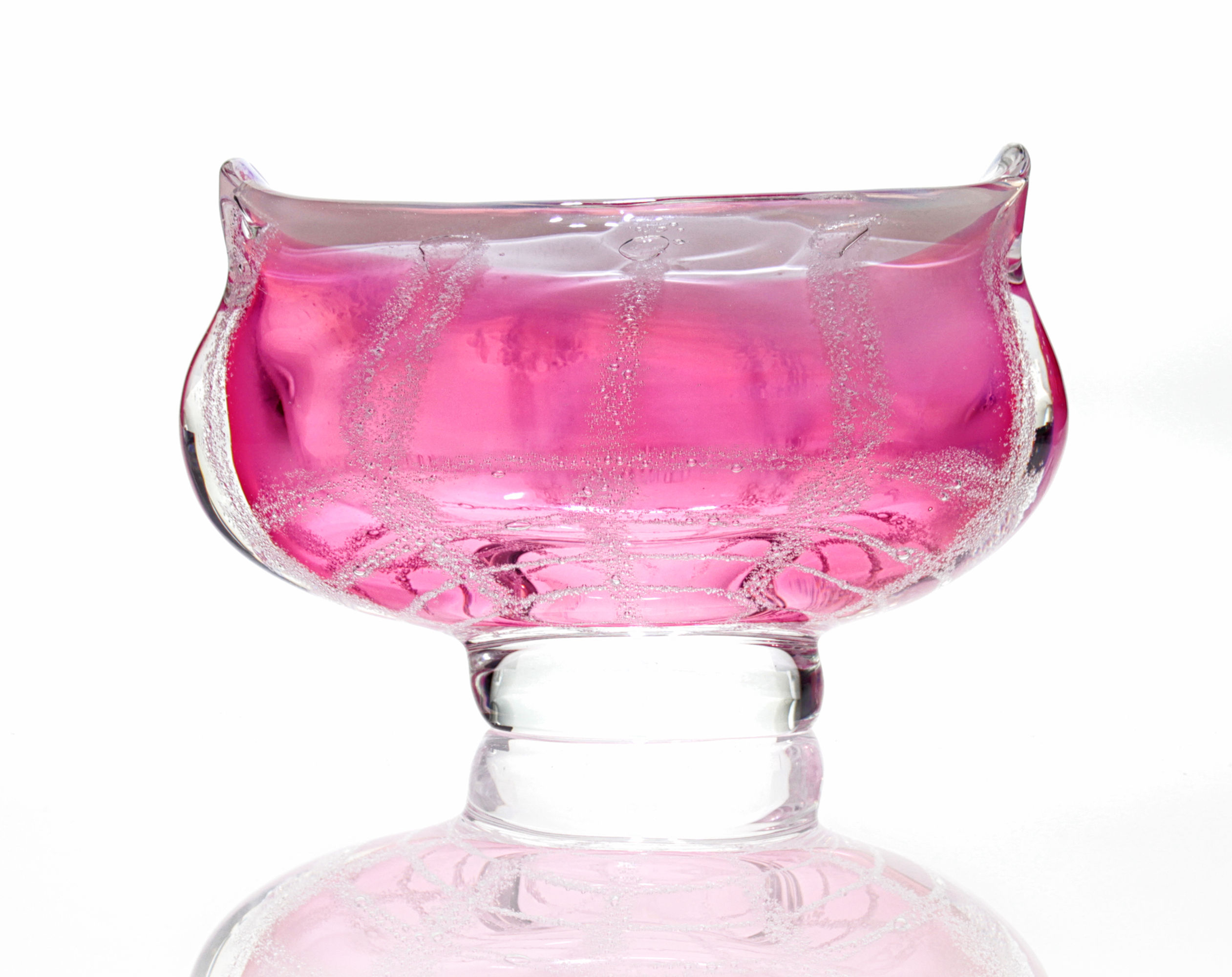 Chribska - 1970s Opalescent Pink Bubbly Czech Sklo Glass Bowl