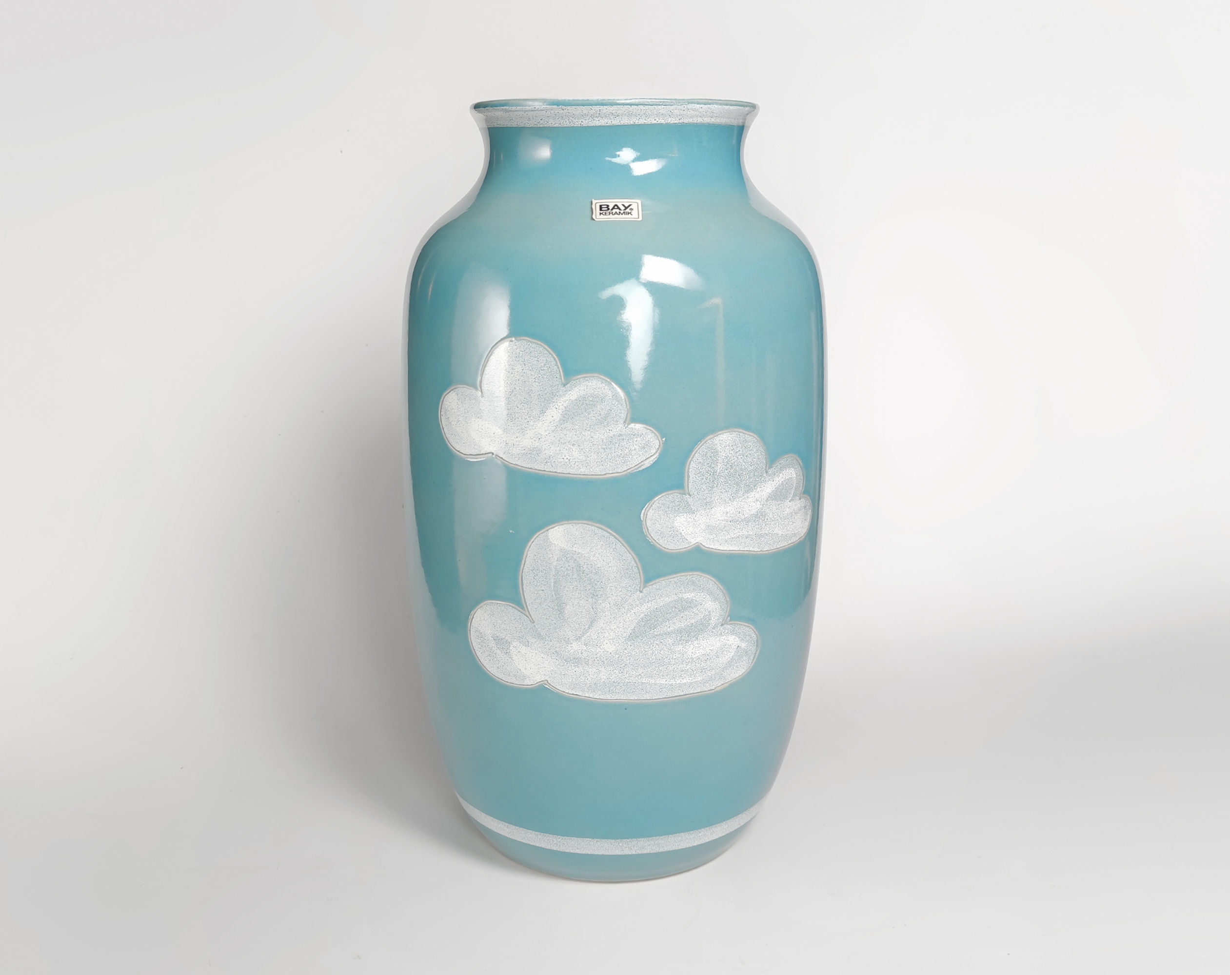 Bay Keramik 1970s Blue & Fluffy Cloud Sgraffito Floor Vase