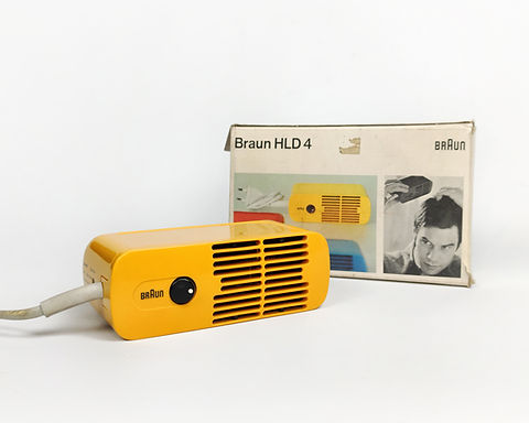 1970s Braun / Dieter Rams Yellow HLD4 Hairdryer with Box