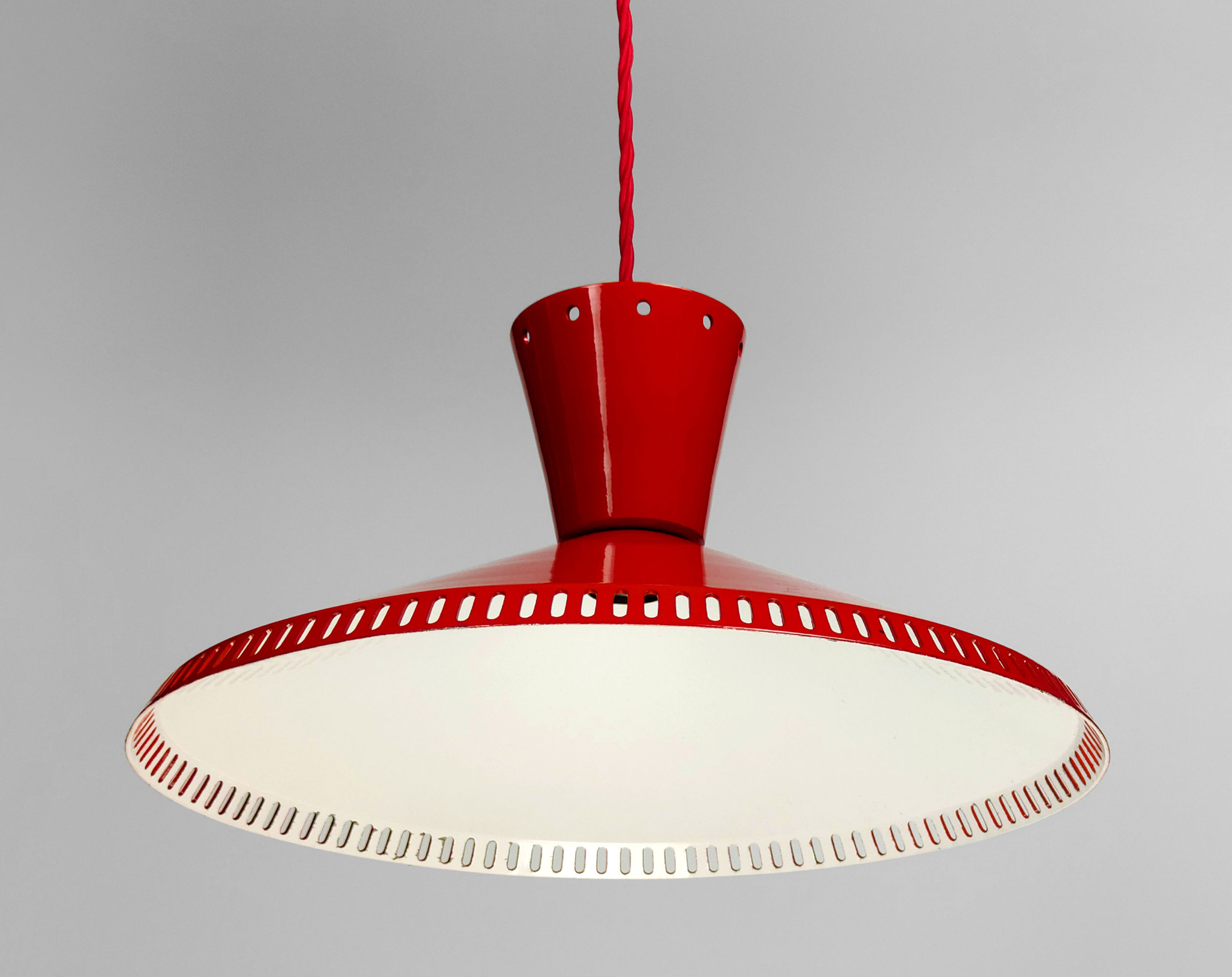 Large Vintage / Retro 1970s-80s Italian Red Metal Pendant Lamp