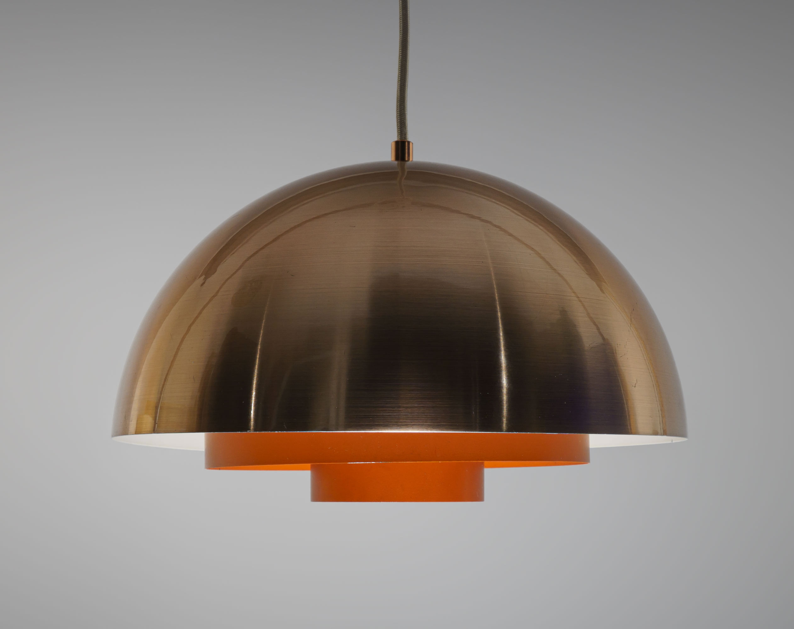1960s Vintage Danish Prova Copper & Orange Pendant Lamp