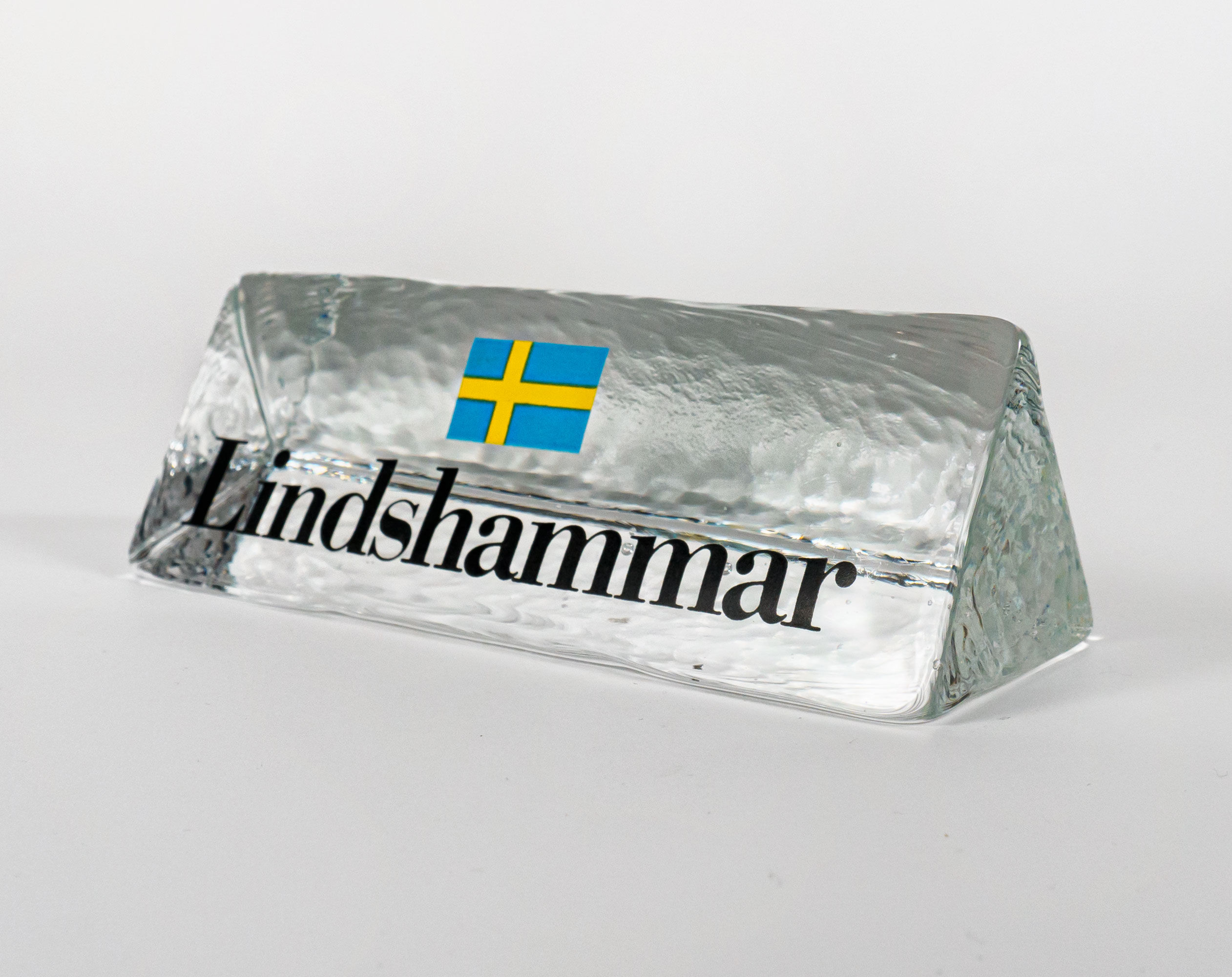 1970s Vintage Swedish Lindshammar Cast Glass Retail Display Sign / Paperweight