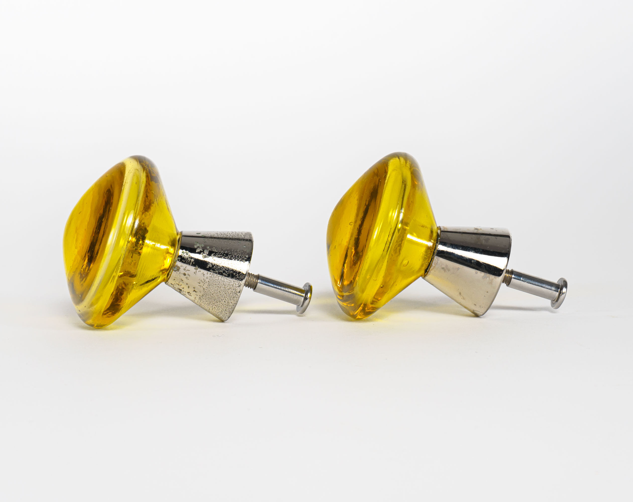 Pair of Vintage 1960s Lindshammar Swedish Yellow Glass Cupboard Door Knobs