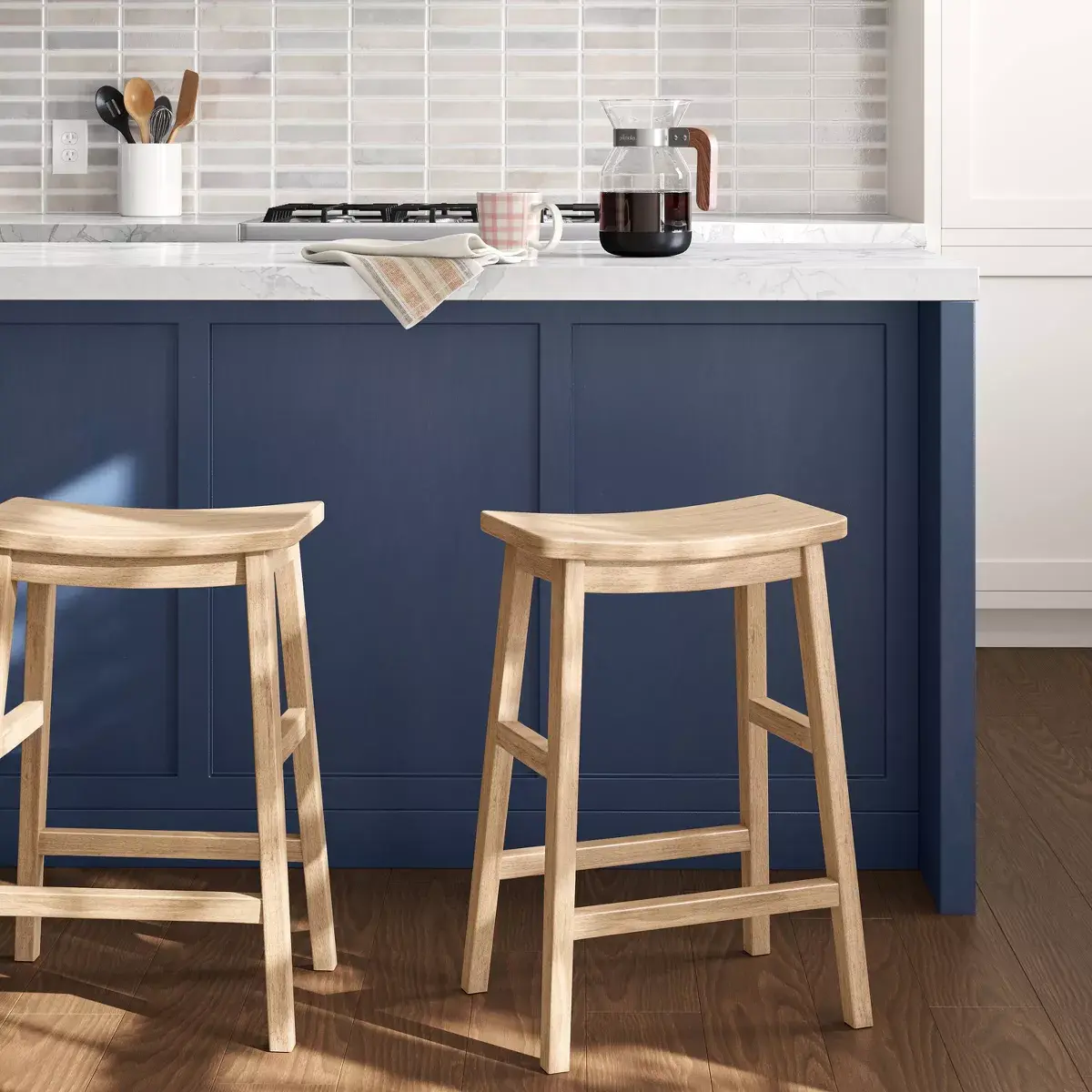 24" Modern All Wood Counter Height Barstool with Footrest Natural