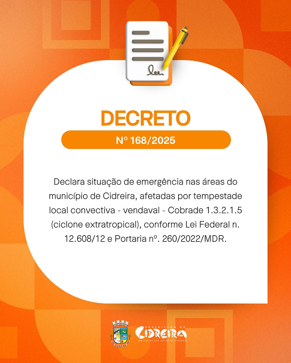 Prefeitura de Cidreira publica decreto que declara situação de emergência no município após passagem de ciclone extratropical